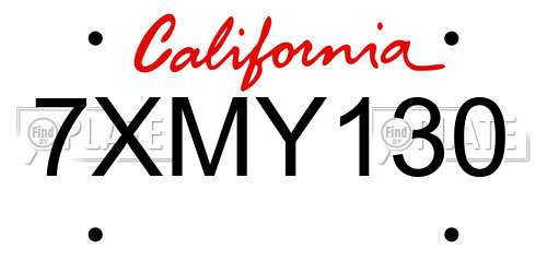 7XMY130 California License Plate
