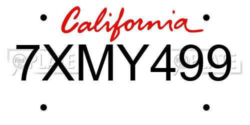 7XMY499 California License Plate
