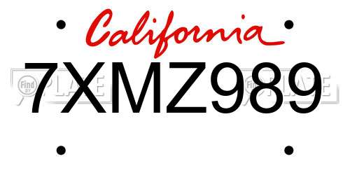 7XMZ989 California License Plate
