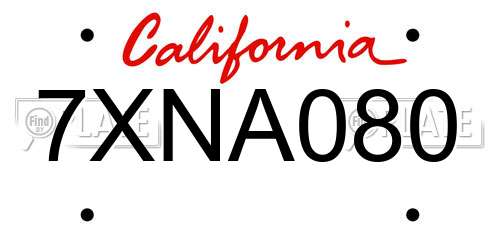 7XNA080 California License Plate