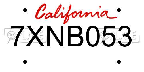 7XNB053 California License Plate