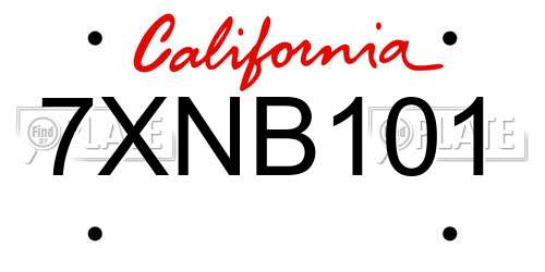 7XNB101 California License Plate