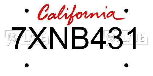 7XNB431 California License Plate