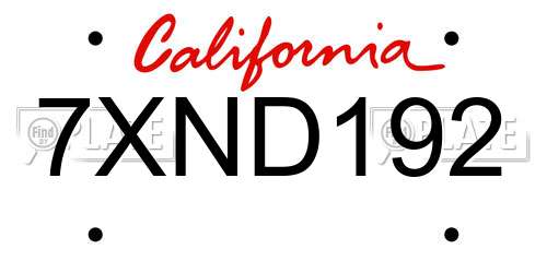 7XND192 California License Plate