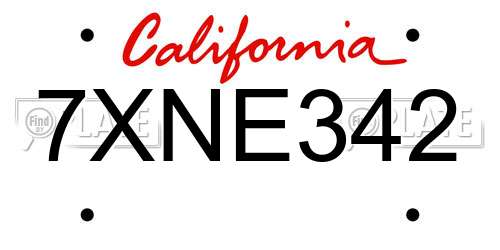 7XNE342 California License Plate