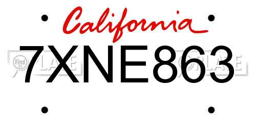 7XNE863 California License Plate