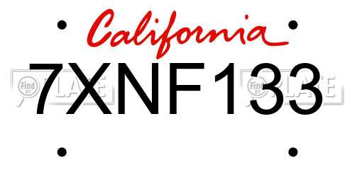 7XNF133 California License Plate