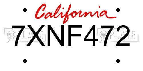 7XNF472 California License Plate