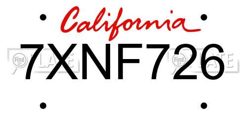 7XNF726 California License Plate