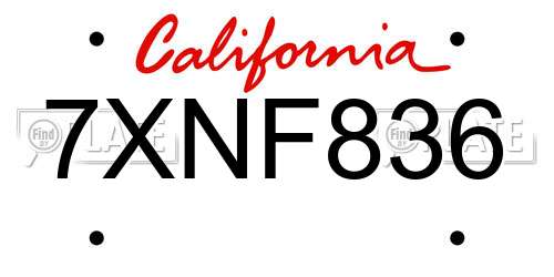 7XNF836 California License Plate