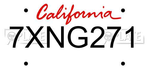 7XNG271 California License Plate