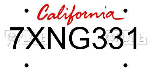 7XNG331 California License Plate
