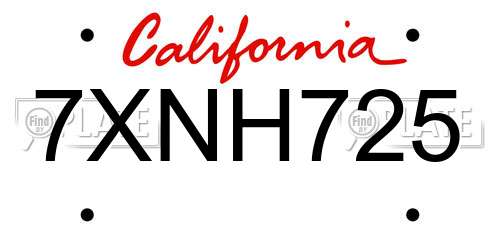 7XNH725 California License Plate