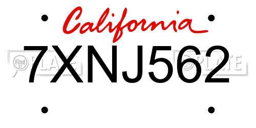 7XNJ562 California License Plate
