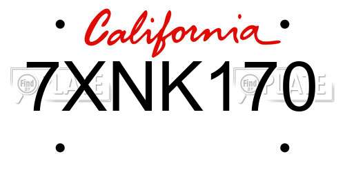 7XNK170 California License Plate