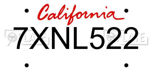 7XNL522 California License Plate