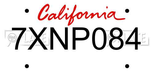 7XNP084 California License Plate