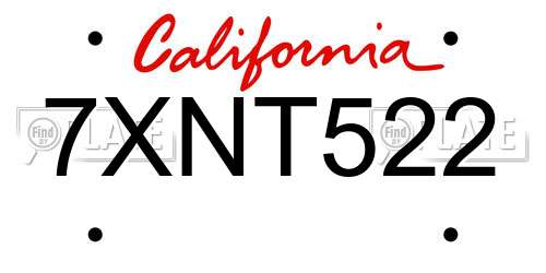 7XNT522 California License Plate