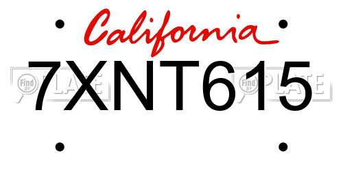 7XNT615 California License Plate