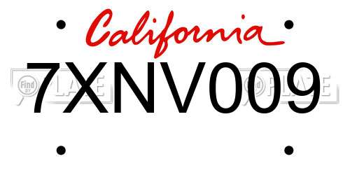 7XNV009 California License Plate