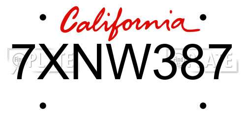 7XNW387 California License Plate