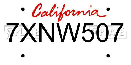 7XNW507 California License Plate