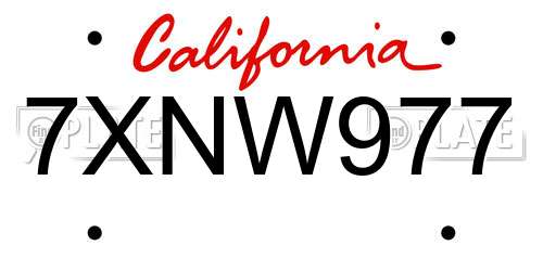 7XNW977 California License Plate