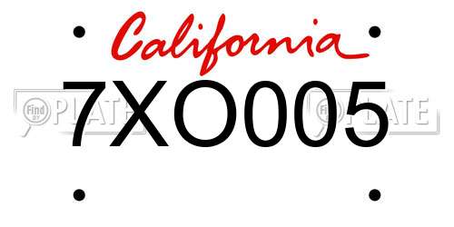 7XO005 California License Plate
