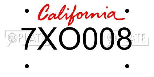 7XO008 California License Plate