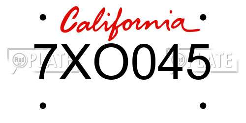 7XO045 California License Plate