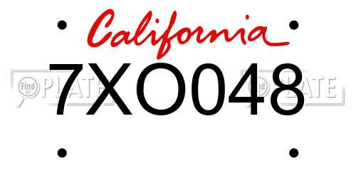 7XO048 California License Plate