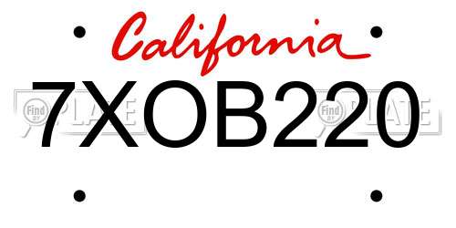7XOB220 California License Plate