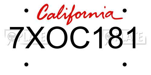 7XOC181 California License Plate