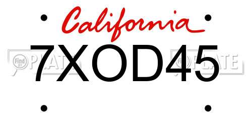 7XOD45 California License Plate