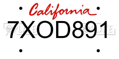 7XOD891 California License Plate