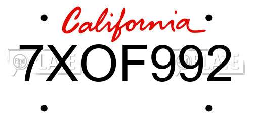 7XOF992 California License Plate