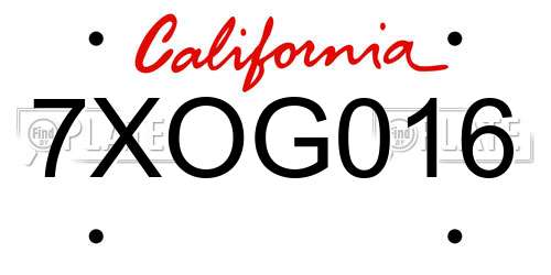 7XOG016 California License Plate