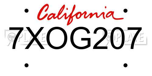 7XOG207 California License Plate