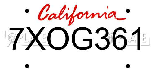 7XOG361 California License Plate