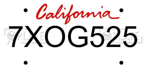 7XOG525 California License Plate