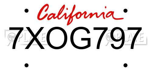 7XOG797 California License Plate