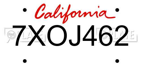 7XOJ462 California License Plate
