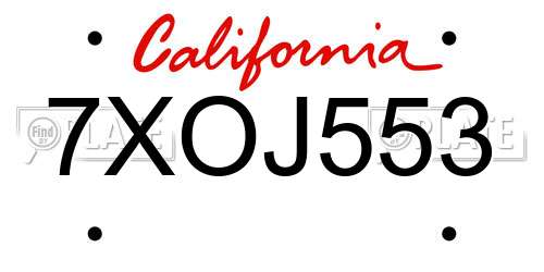 7XOJ553 California License Plate