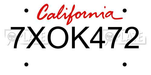 7XOK472 California License Plate