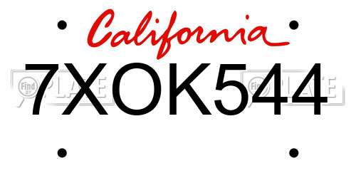 7XOK544 California License Plate
