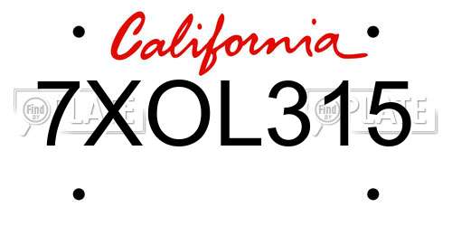7XOL315 California License Plate