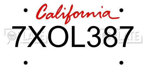 7XOL387 California License Plate