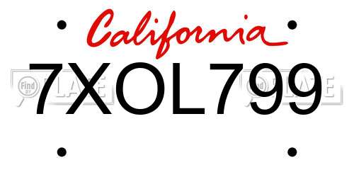 7XOL799 California License Plate