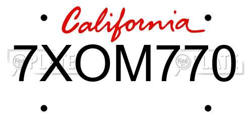 7XOM770 California License Plate