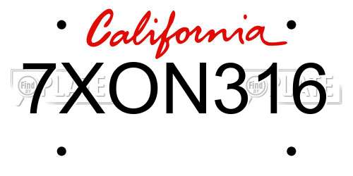 7XON316 California License Plate